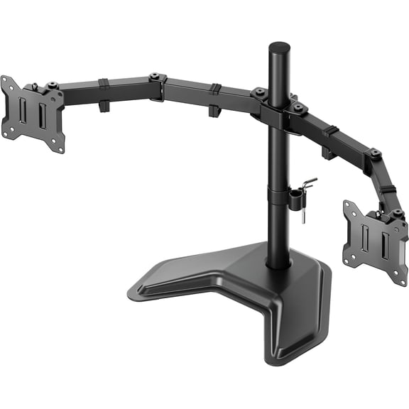 monTEK Freestanding Dual Monitor Stand for 17"–32" Screens, Heavy Duty Monitor Mount with Solid V-Shaped Base, Holds up to 22 lb per Arm, Fully Adjustable VESA 75/100mm Desk Stand, Matte Black