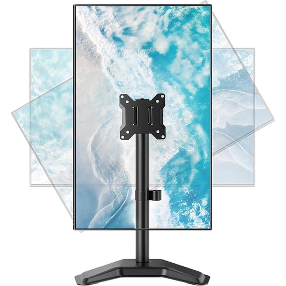 monTEK Freestanding Single Monitor Stand for 17-32 Inch Screens, Adjustable Desk Mount with Tilt, Swivel & Rotation, Holds up to 22 lbs, VESA 75x75/100x100mm