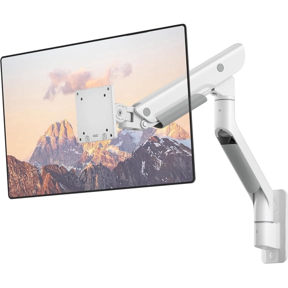 monTEK Heavy Duty Monitor Wall Mount for 17"-57" Ultrawide Screens, Premium Aluminum Single Monitor Arm Holds 59.4 lbs, Full Motion VESA 75/100mm, White