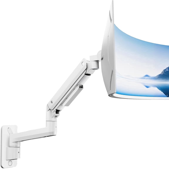 monTEK Heavy Duty Ultrawide Monitor Wall Mount Arm for 17"-49" Screens up to 44 lbs, Full Motion Gas Spring Wall Monitor Stand, VESA 75x75/100x100 Compatible, White