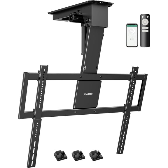 monTEK Motorized Ceiling TV Mount for 32-75 inch TVs, Electric Flip Down Bracket with Remote & App Control, Fits Flat or Pitched Surfaces