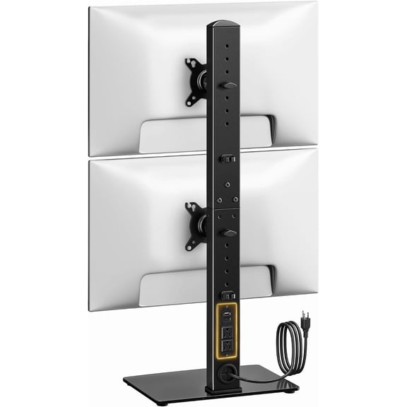monTEK Powered Stacked Dual Monitor Stand for 17-34", Glass Base
