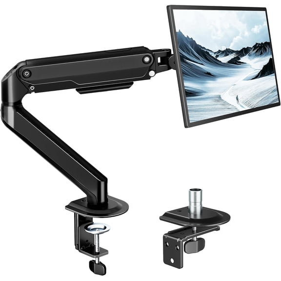 monTEK Single Monitor Arm for 17–32 Inch Screens, Heavy Duty Steel Desk Mount Holds up to 20 lbs, Full Motion Mechanical Spring Monitor Arm with Clamp/Grommet, VESA 75x75/100x100