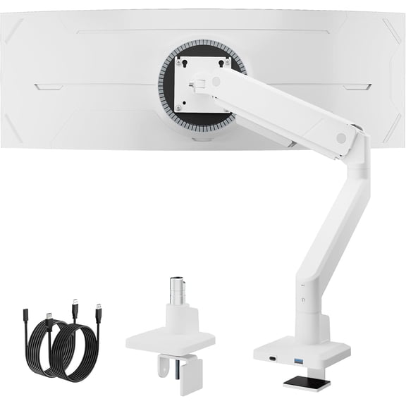 monTEK Single Monitor Arm with USB for 17–45 Inch Ultrawide Screens, Heavy-Duty Desk Mount Holds up to 35 lbs, Full Motion Monitor Stand with Cable Management, VESA 75x75/100x100, White
