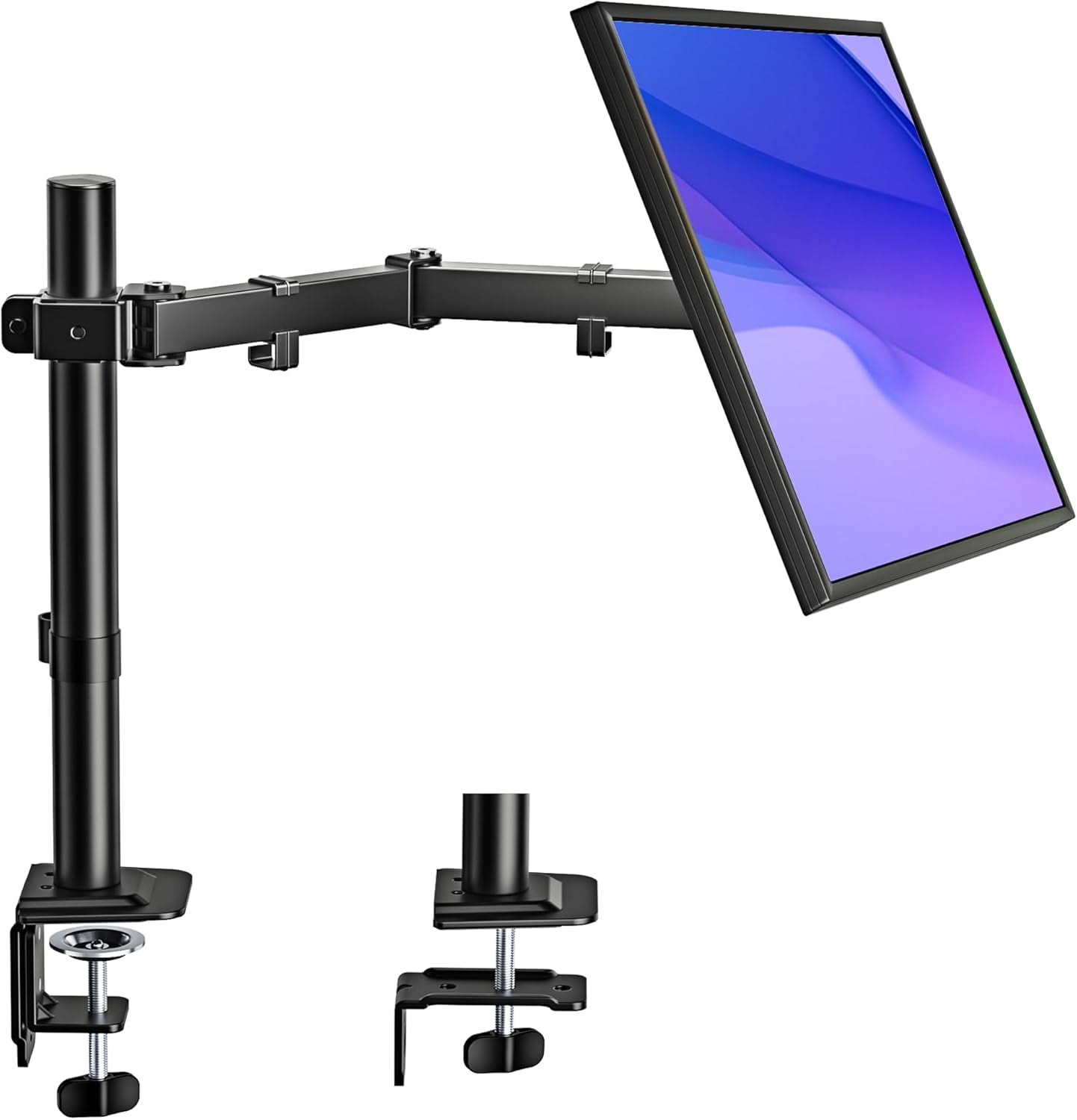 monTEK Single Monitor Stand for 17"–32" Screens, Fully Adjustable Monitor Arm Desk Mount up to 22 lb, C-Clamp & Grommet Base, VESA 75/100mm Computer Monitor Mount, Black