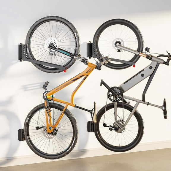 monTEK Swivel Bike Wall Mount 2 Pack, No-Lift Bicycle Wall Rack for 16–29 in Wheels, Holds up to 77 lb, Adjustable Space-Saving Garage Bike Hanger for Road, MTB & E-Bikes