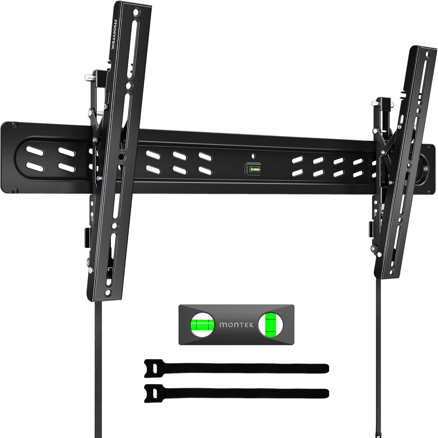 monTEK Ultra Slim Tilting TV Wall Mount Bracket for 43–95" Flat & Curved TVs – 1.2" Low Profile, Anti-Glare Tilt, Holds 150 lbs, Supports VESA 800x400, Fits 16"/18"/24"/32" Studs