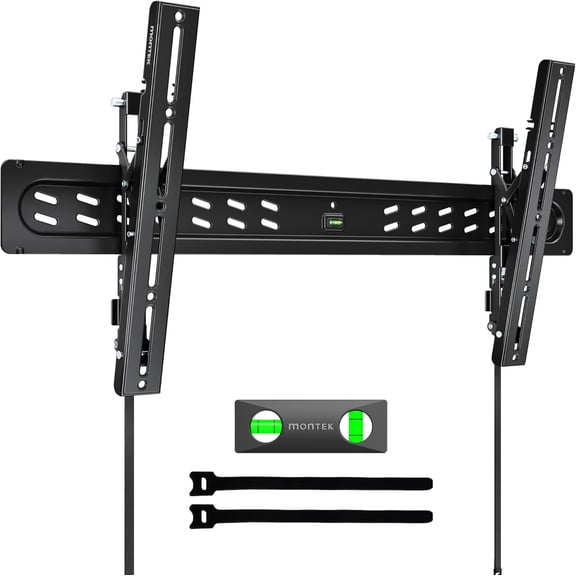 monTEK Ultra Slim Tilting TV Wall Mount Bracket for 43–95" Flat & Curved TVs – 1.2" Low Profile, Anti-Glare Tilt, Holds 150 lbs, Supports VESA 800x400, Fits 16"/18"/24"/32" Studs