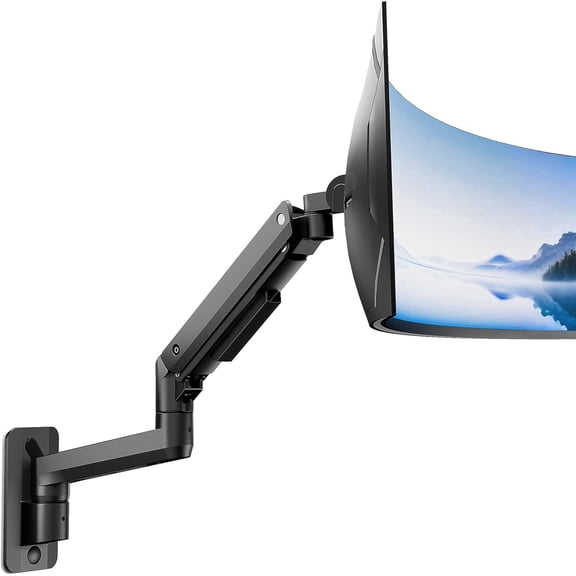 monTEK Ultra-Wide Wall Mount Monitor Arm for 17"–49" Screens, Heavy Duty Gas Spring Wall Monitor Mount up to 44 lb, Full Motion Adjustable VESA 75/100mm Bracket, Black
