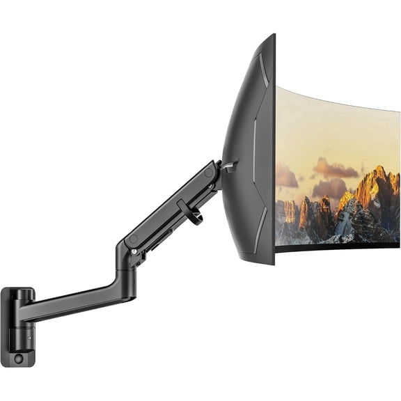 monTEK Ultra-Wide Wall Mount Monitor Arm for 17"–57" Screens, Heavy Duty Gas Spring Wall Monitor Mount up to 59.4 lb, Full Motion Adjustable VESA 75/100mm Arm, Black