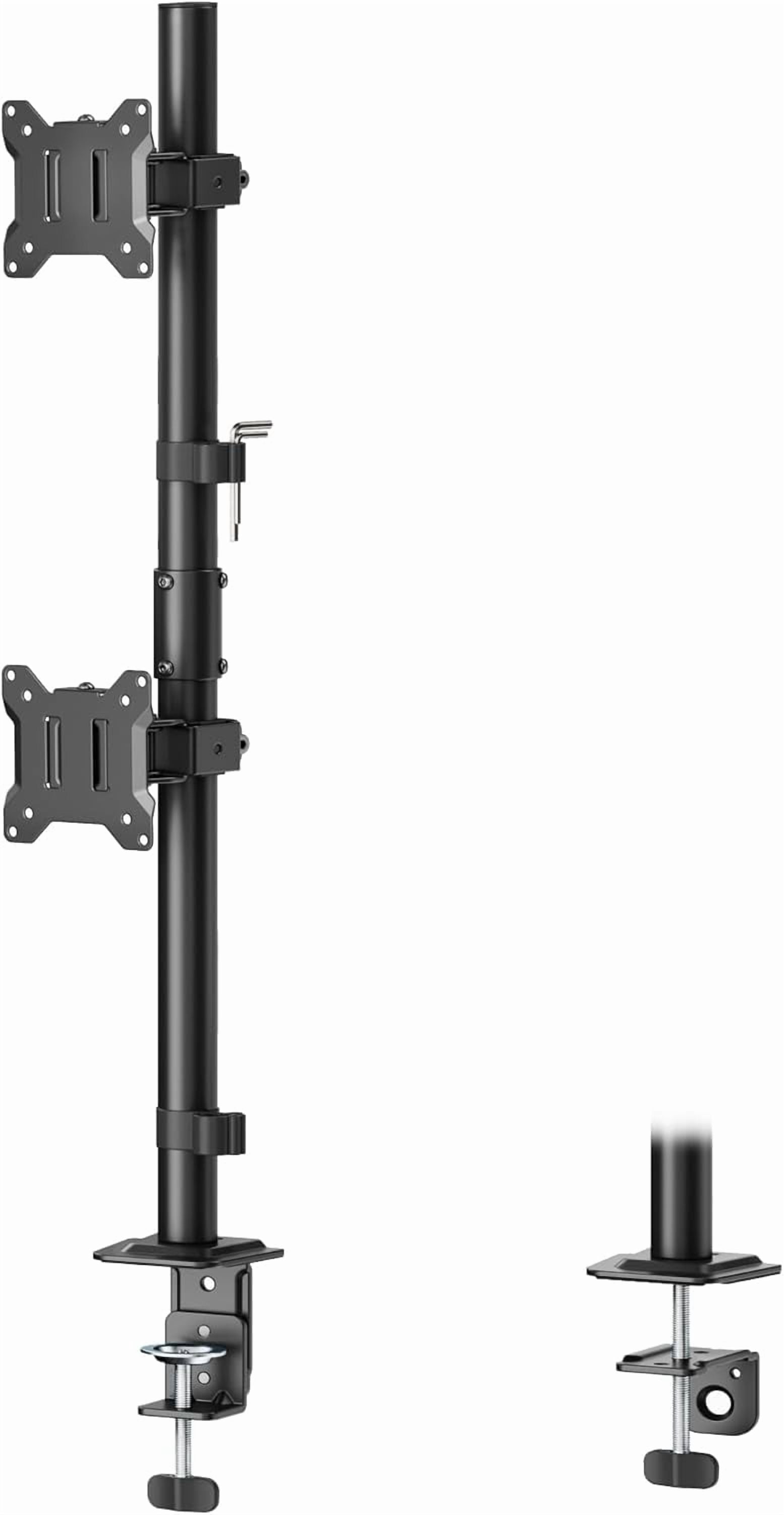 monTEK Vertical Dual Monitor Mount for 17"–32" Screens, Stacked Adjustable Monitor Arm with 31.6" Tall Pole, Holds 22 lb per Screen, C-Clamp & Grommet Base, VESA 75/100mm, Black