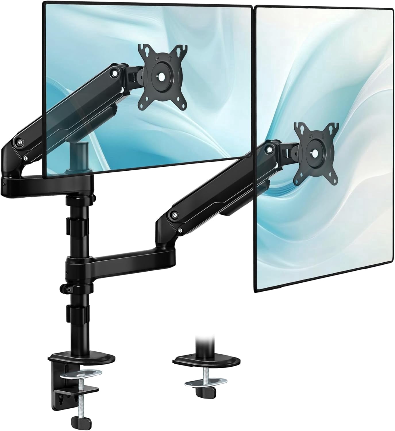 monTEK Vertical Dual Monitor Stand for 17"-32" Screens, Stacked Dual Monitor Mount with Full Motion Adjustment, Heavy Duty Steel Desk Mount, VESA 75/100mm, Holds 19.8 lbs