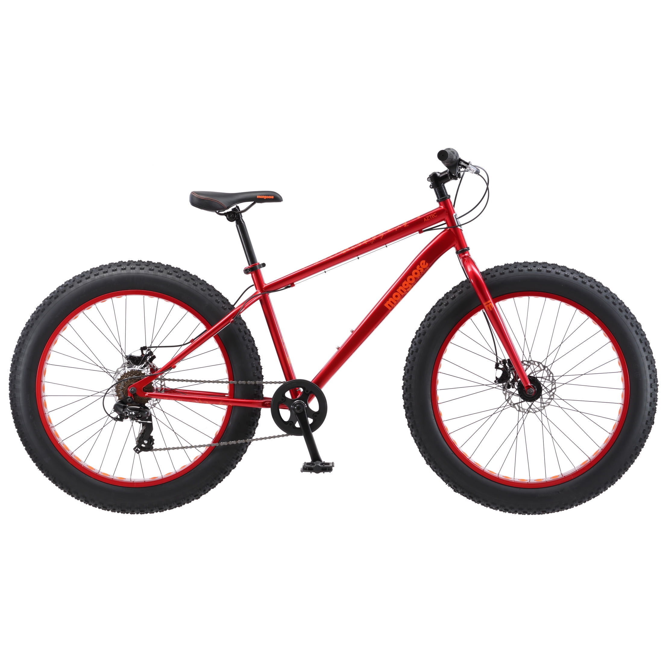 Mongoose Aztec Fat Tire Mountain Bike, 26 Inch Wheels, 7 Speeds, Red