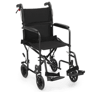 monicare *FDA APPROVED* Lightweight Transport Wheelchair with 16" Seat, Folding Transport Chair with Swing Away Footrests and Flip Back Backrest, Black