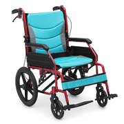 monicare *FDA APPROVED* Lightweight Transport Wheelchair 250lbs Weight Capacity, Folding Transport Wheelchair with Seat Belt & Hand Brake for Travel & Storage, Red