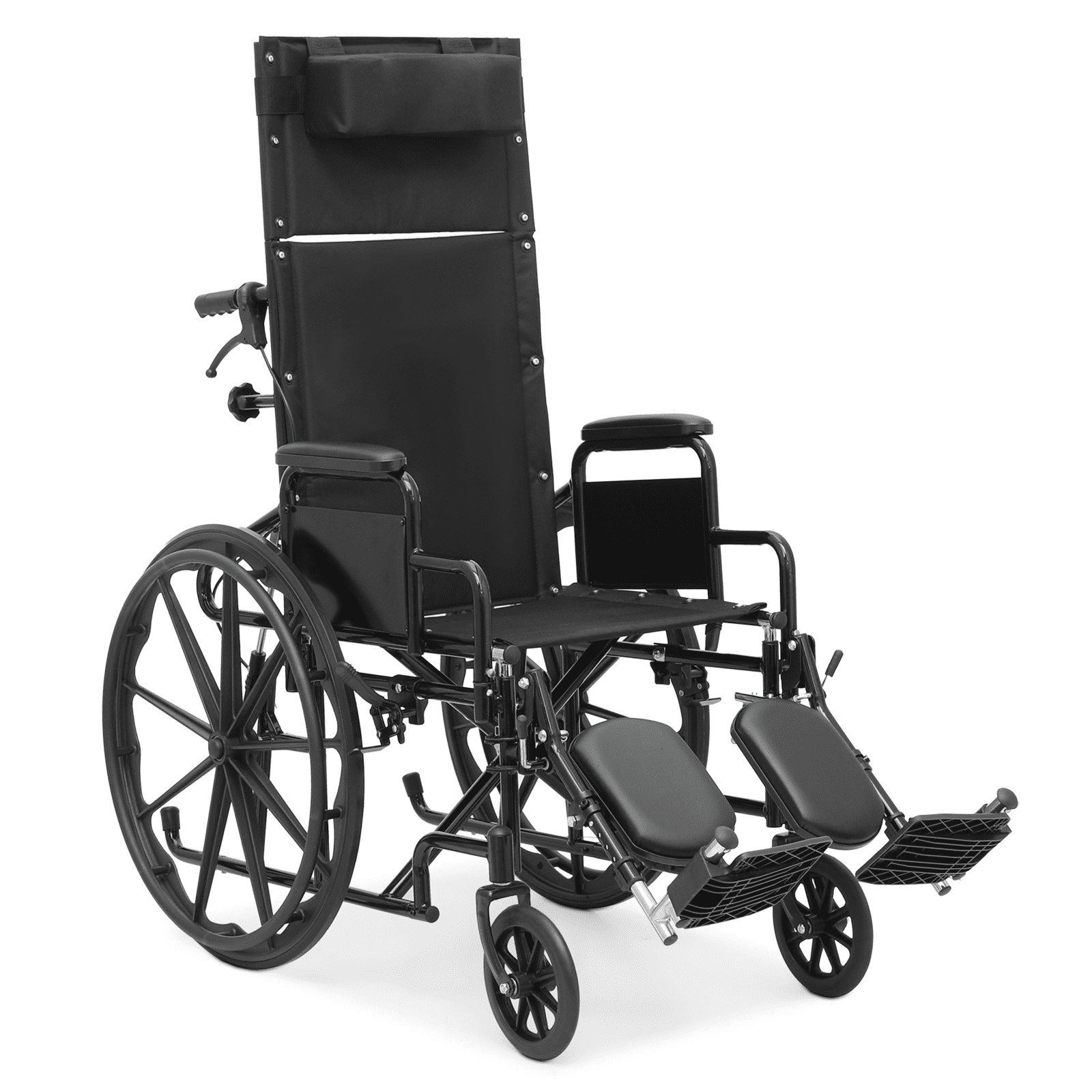 monicare *FDA APPROVED* Reclining Wheelchair with 24" Wheels, Recliner Folding Wheelchair with Swing Away Elevating Leg Rests, Detachable Armrests, Supports up to 300 lbs, Black