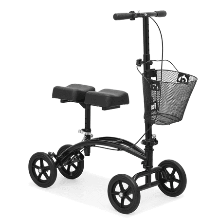monicare Folding Knee Walker for Ankle & Foot Injuries, Medical Dual Pad Knee Walker Knee Scooter with Basket for Adults, Crutch Alternative, Black