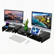 Behome Monitor Riser, Dual Monitor Stand Riser for 2 Monitors, Adjustable Length and Angle with 2 Slot, Computer Monitor Stand for Screen, Computer, Printer Black