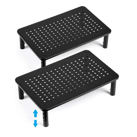 Behome 2 Pack Monitor Stand, Desk Monitor Riser 3 Height Adjustable, Laptop Riser with Airflow Vents, Desktop Stand for Computer, Printer, Monitor, Laptop, Black Steel, 14.57 in