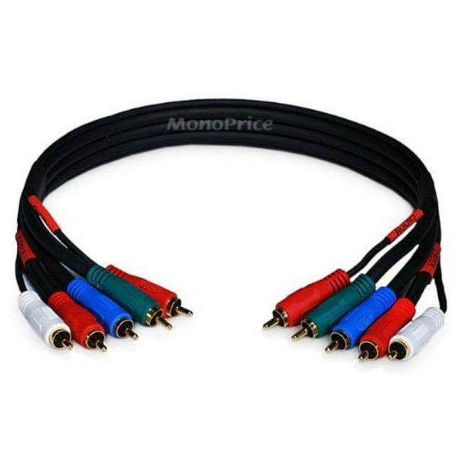 monoprice 1.5ft 22awg 5-rca component video/audio coaxial cable (rg-59/u) - black (2 pack)