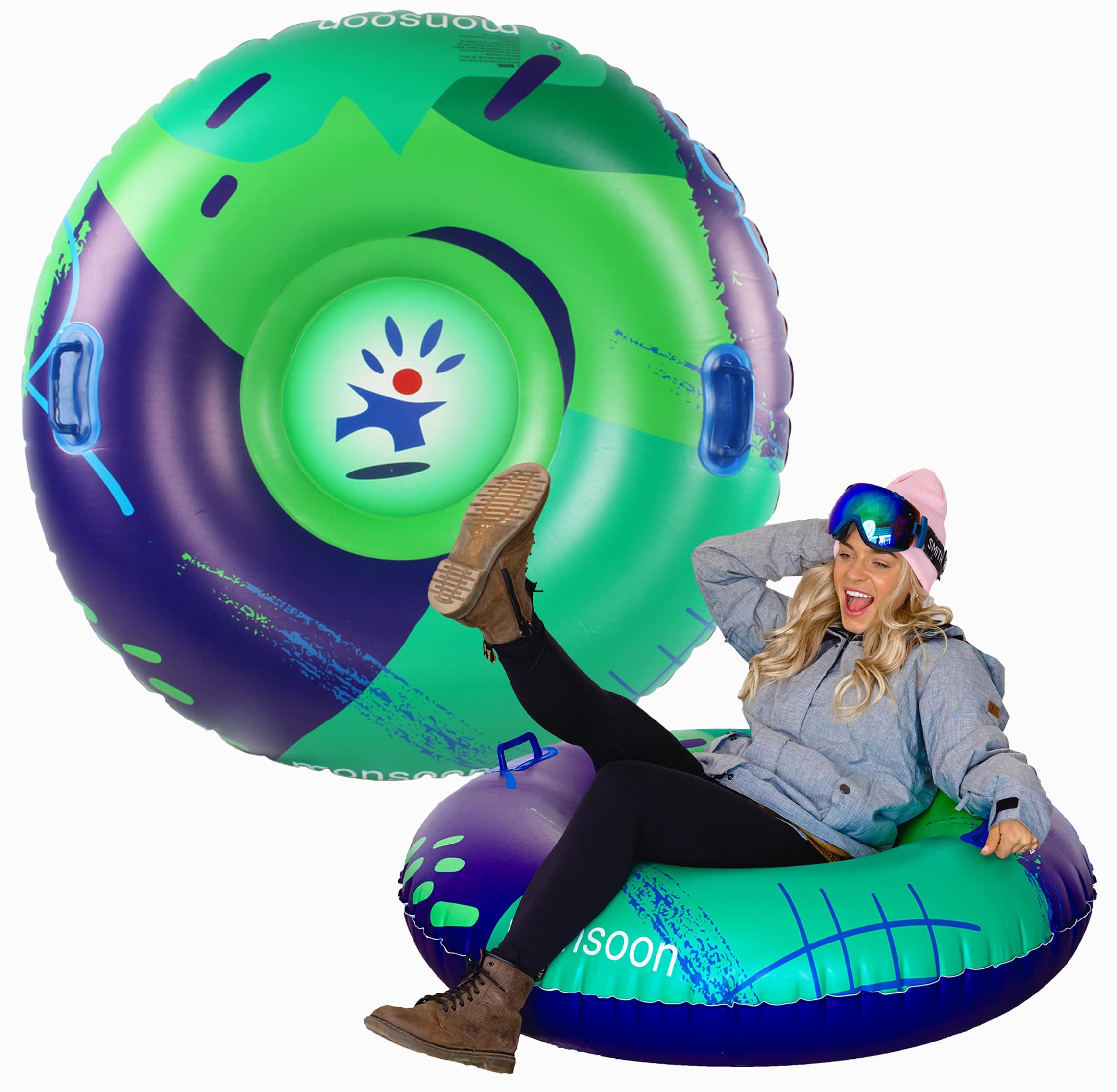 monsoon [Glider] Luxury Snow Tube for Sledding Heavy Duty Sleds with Handles for Adults - Green