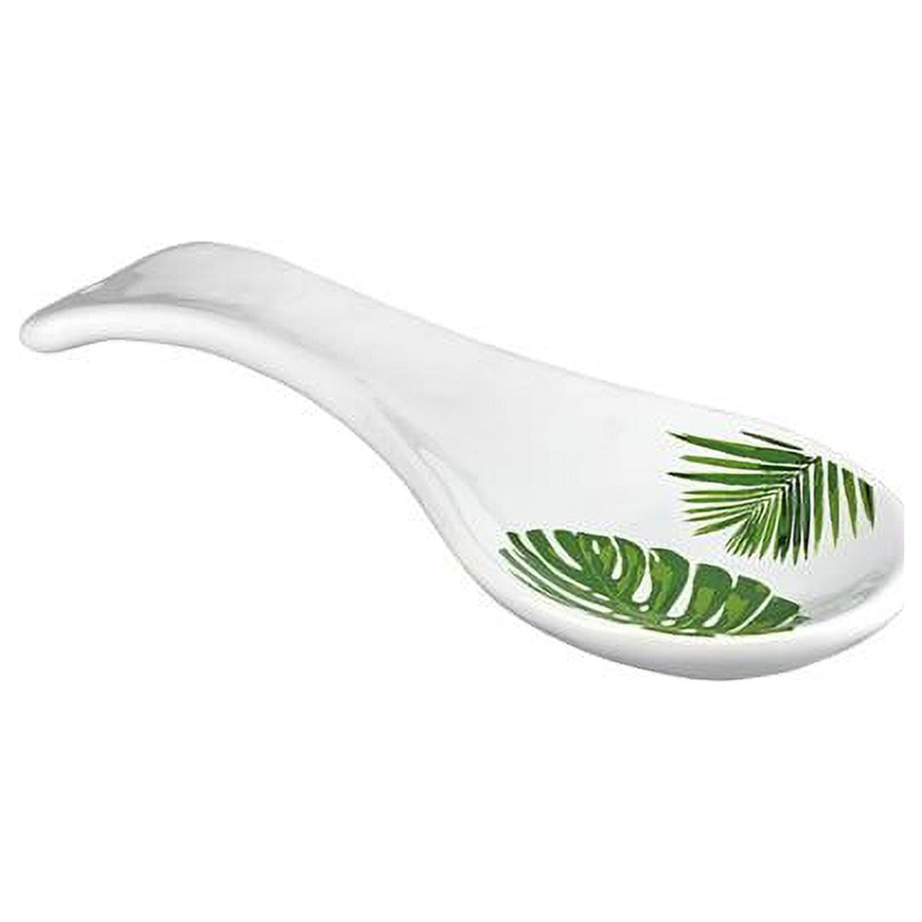 White and Green Ceramic Monstera Leaf Spoon Rest