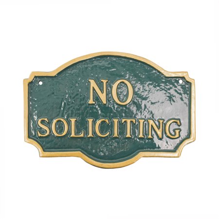 4.5" x 7.15" Petite Montague No Soliciting Statement Plaque Sign - Green/Gold