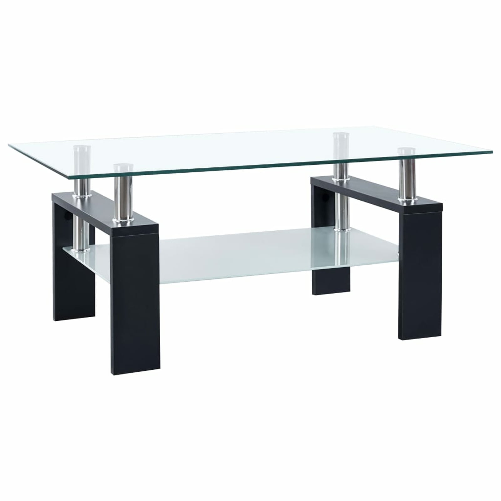 Black Rectangular Glass Coffee Table with Storage Shelf