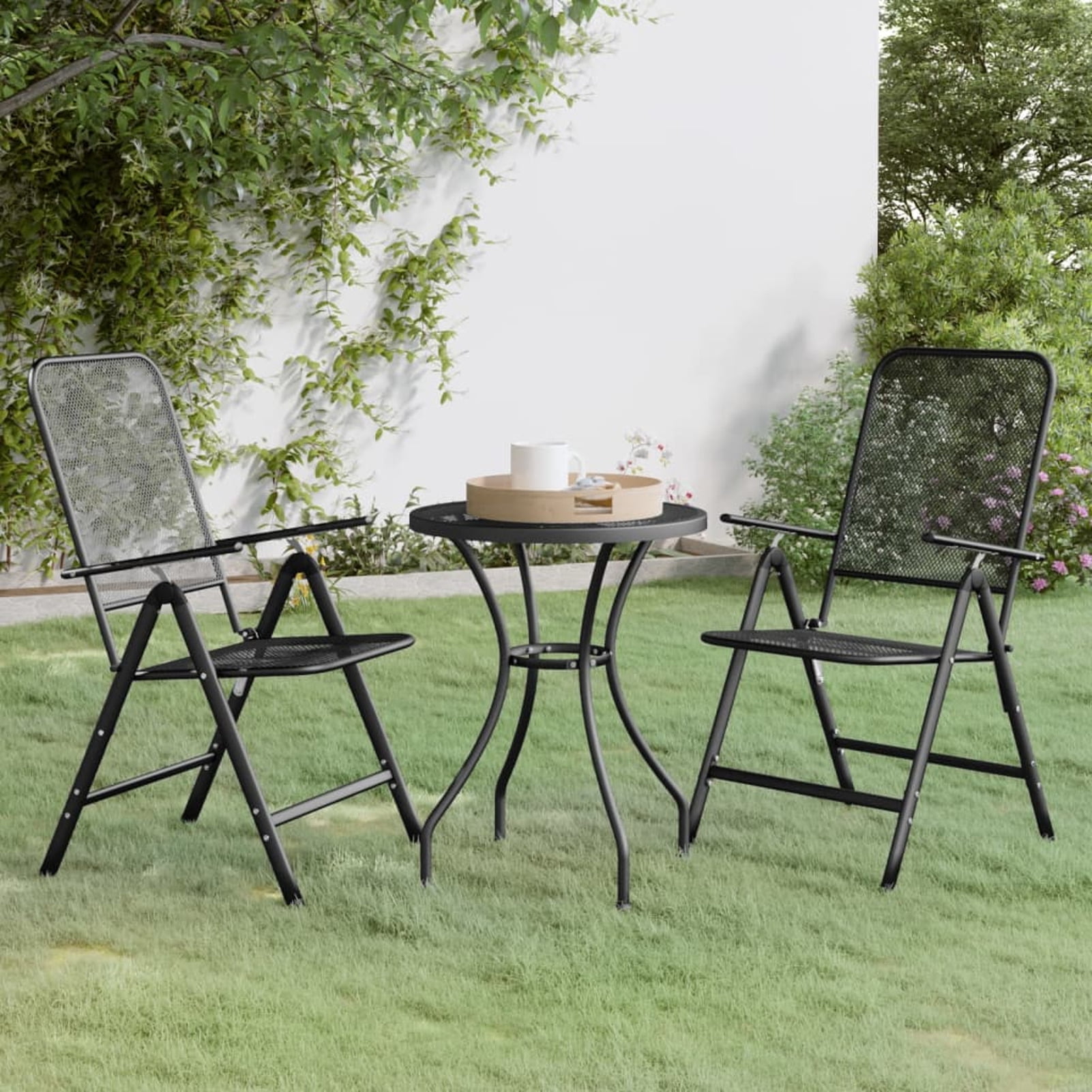 moobody 3 Piece Outdoor Dining Set Expanded Metal Mesh Round