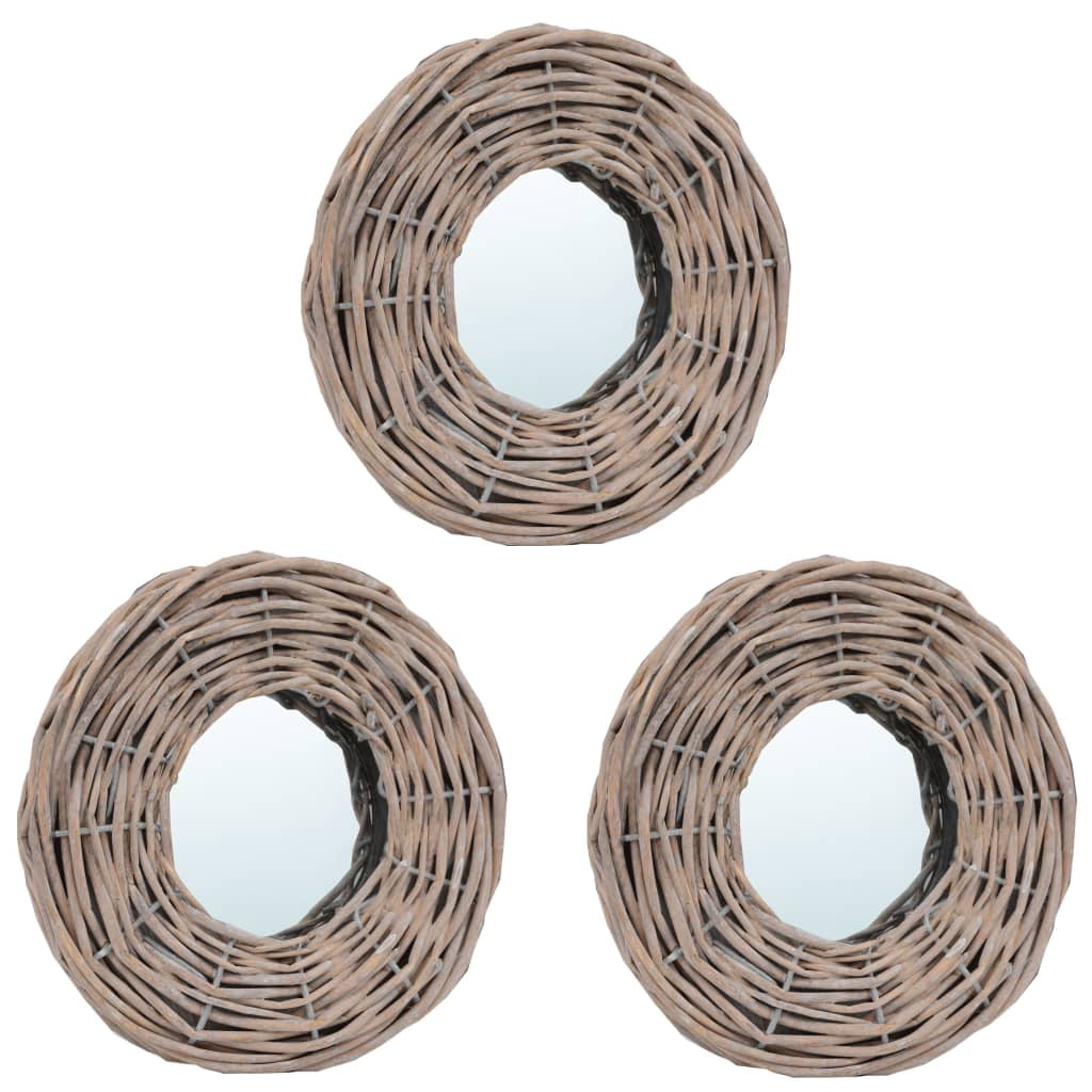 moobody 3 Piece Round Wall Mirror Set Bathroom Vanity Wicker Rattan