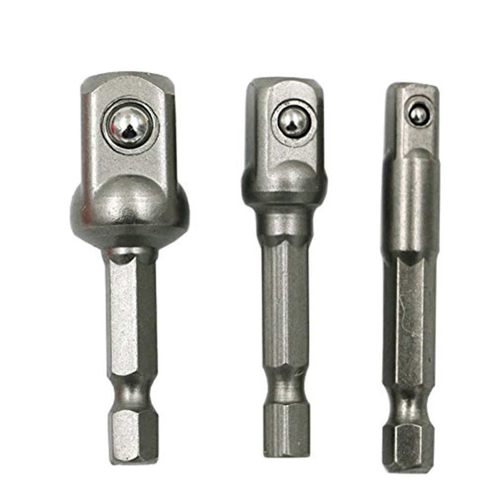 moobody 3pcs Chrome Vanadium Steel Socket Adapter Wrench Hex Shank to 1/4" 3/8" 1/2" Extension Drill Bits Bar Hex Bit Set  Tools - image 1 of 7