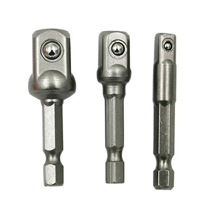 moobody 3pcs Chrome Vanadium Steel Socket Adapter Wrench Hex Shank to 1/4" 3/8" 1/2" Extension Drill Bits Bar Hex Bit Set  Tools