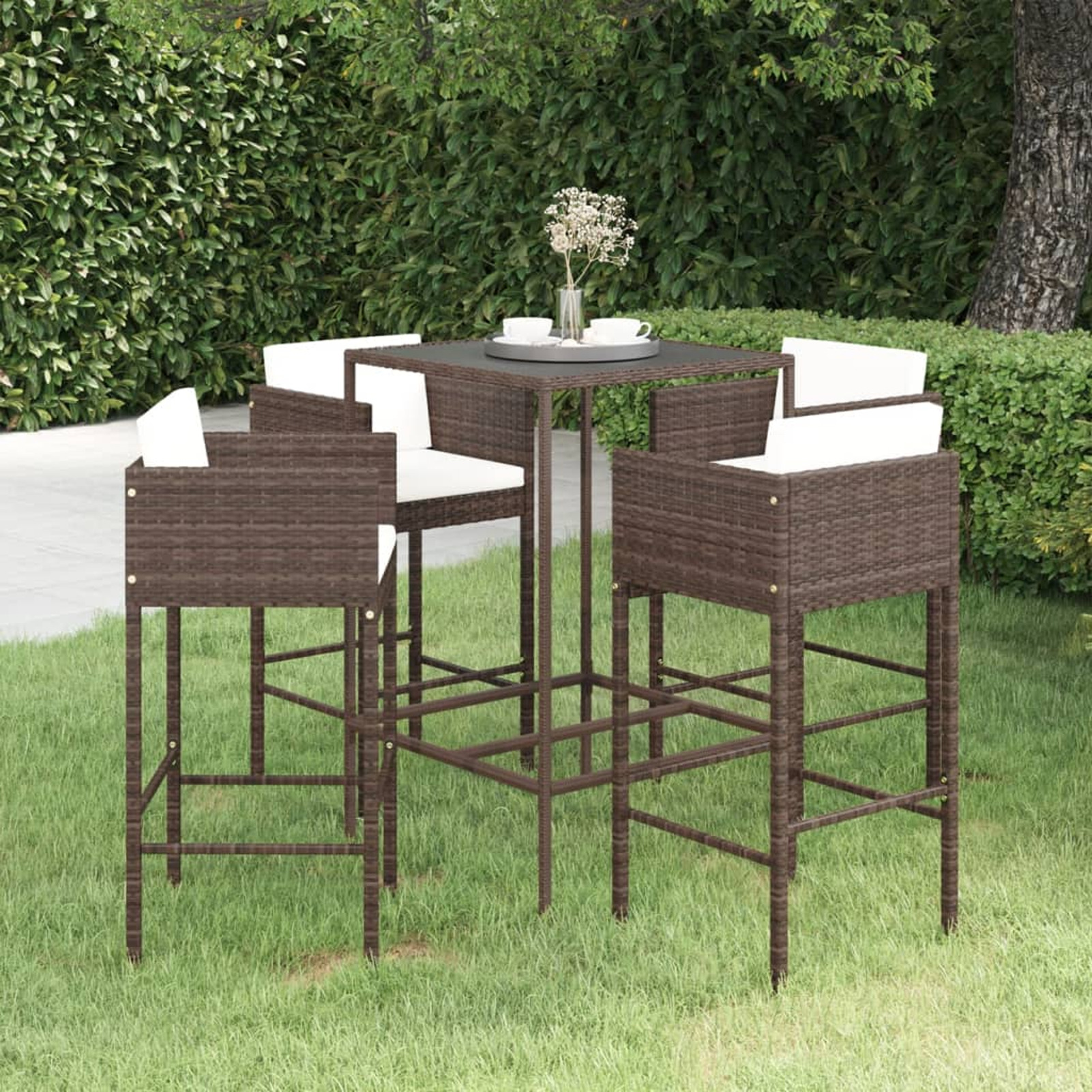 moobody 5 Piece Patio Bar Set, Glass Top Bar Table and 4 Stool Chairs