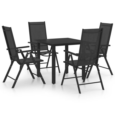 moobody 5 Piece Patio Dining Set Aluminum and Textilene Black Table with Backrest Adjustable 4 Folding Garden Chairs Dining Set for Balcony, Yard, Deck, Lawn,  Furniture