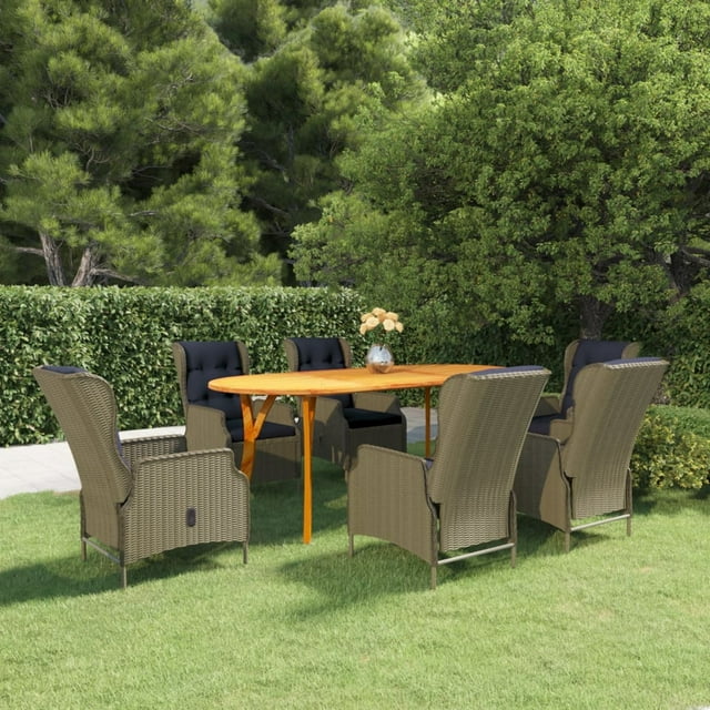 moobody 7 Piece Patio Dining Set Acacia Wood Oval Garden Table and 6