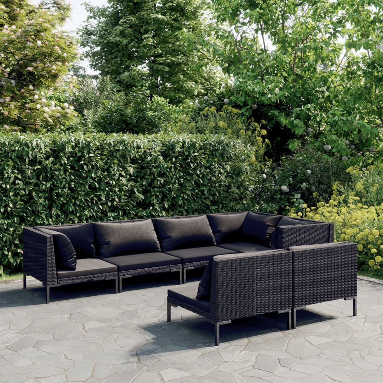moobody 7 Piece Patio Set with Cushions Poly Rattan Dark Gray Sectional