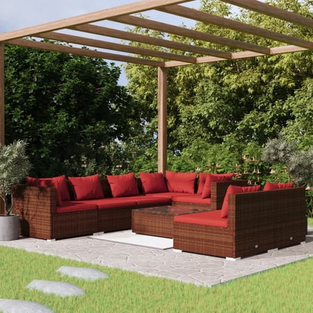 moobody 8 Piece Patio Set with Cushions Brown Poly Rattan