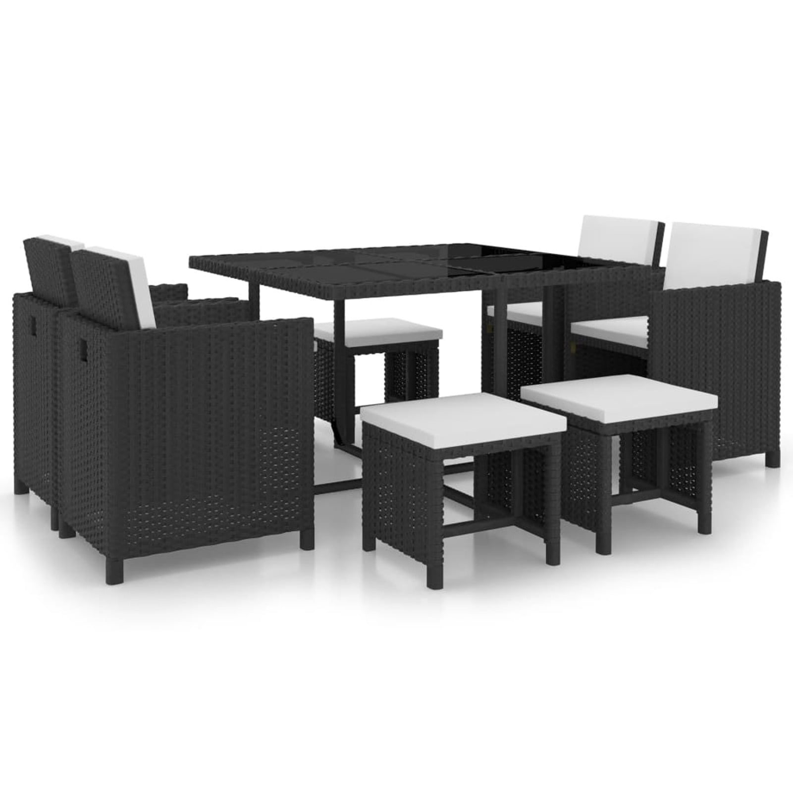 moobody 9 Piece Outdoor Garden Dining Set Wicker Rattan Patio Glass Top