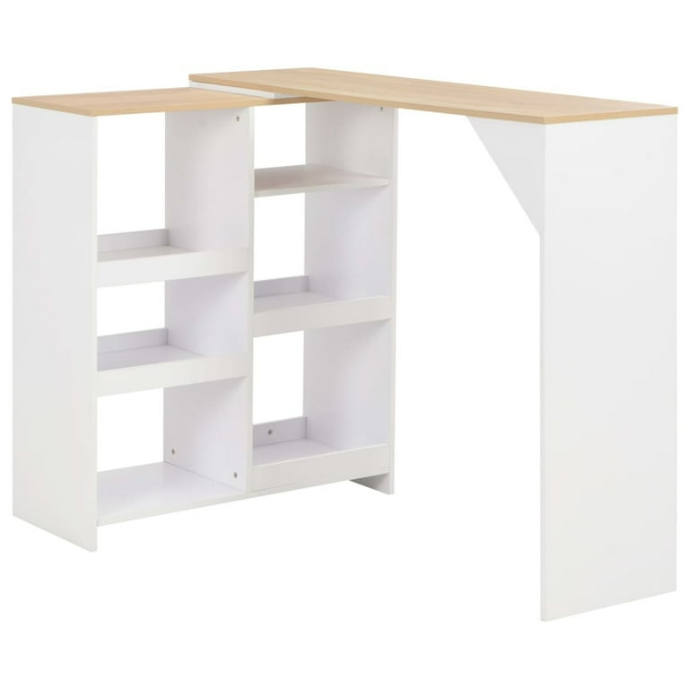 moobody Bar Table with Moveable Storage Shelves Engineered Wood L Shaped Counter Height Pub Table for Bistto Kitchen Dining Room Cafe Home Furniture 54.3 x 15.4 x 43.3 Inches L x W x