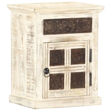 moobody Bedside Cabinet White 15.7"x11.8"x19.7" Solid Mango Wood