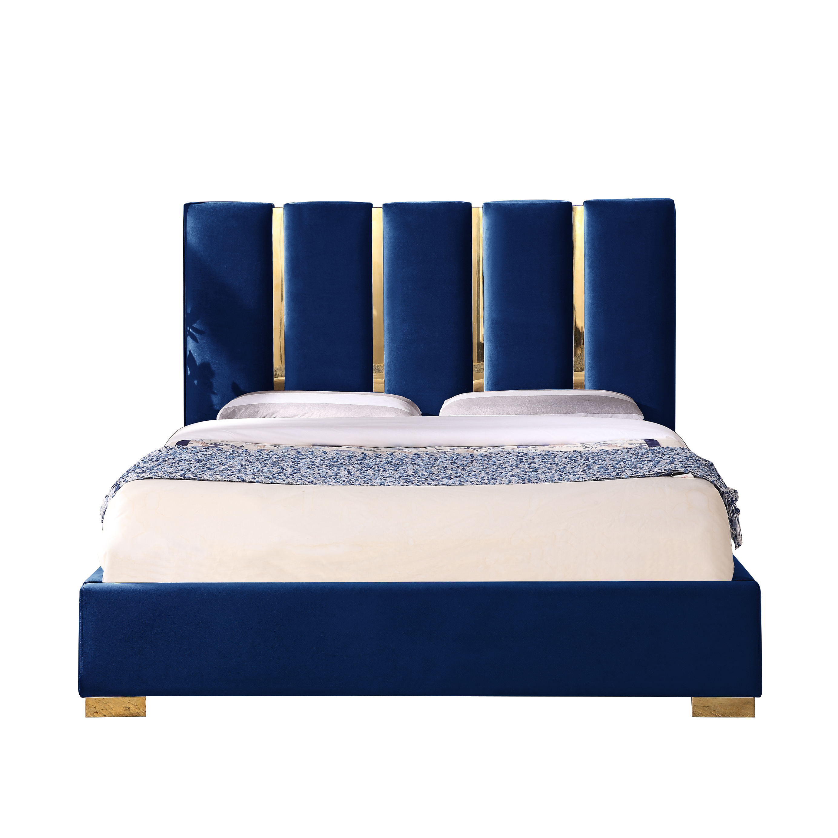 moobody Contemporary Upholstered King Size Bed with Solid Wood Frame