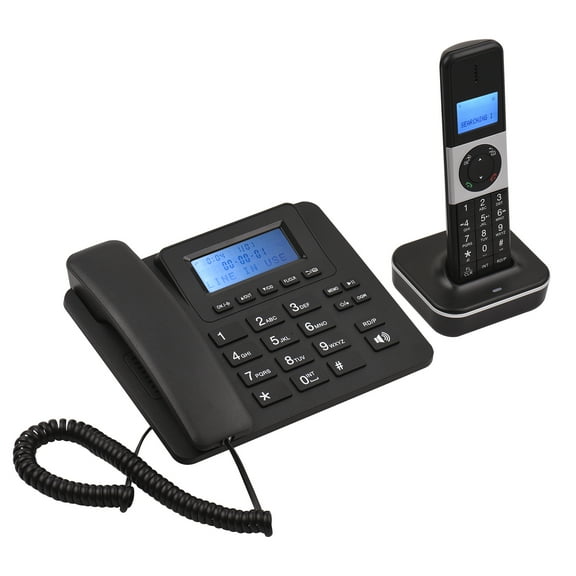 moobody D2002 TAM Expandable Corded/Cordless Phone System with Answering Machine Caller Call Waiting and Handset/Base Speakerphones Support 8 Languages for Office Home Conference