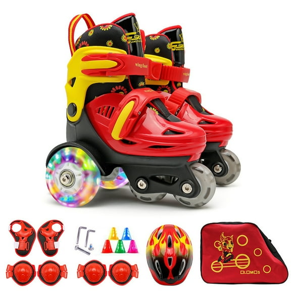 moobody Flash Skating Shoes Set for Kids , Beginner Roller Skating Shoes with Kneepad Elbow Pads Helmet Roadblock Backpack Roller Skates