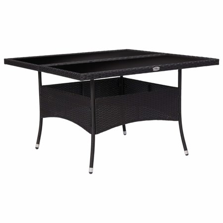 moobody  Dining Table Black Poly Rattan Steel Frame Tempered Glass for Patio, Balcony, Garden, Backyard, Poolside 47.2 in&nbsp;x 47.2 in&nbsp;x 29.5 in&nbsp;(L x W x H)