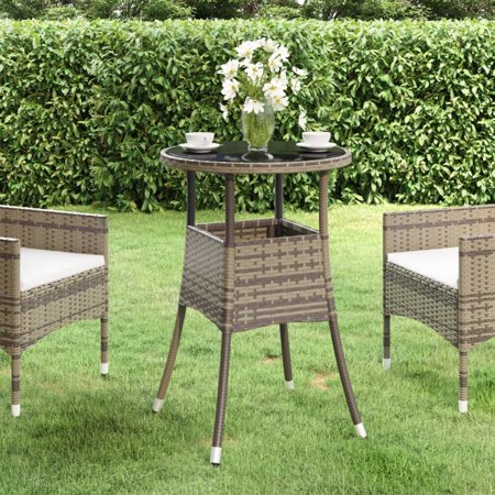 moobody Patio Table Ø23.6"x29.5" Tempered Glass and Poly Rattan Gray