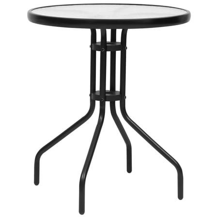 moobody Patio Table with Tempered Glass Tabletop Round Outdoor Dining Table Steel Frame Black for Garden, Deck,Terrace, Backyard 23.6 x 27.6 Inches (Dia. x H)