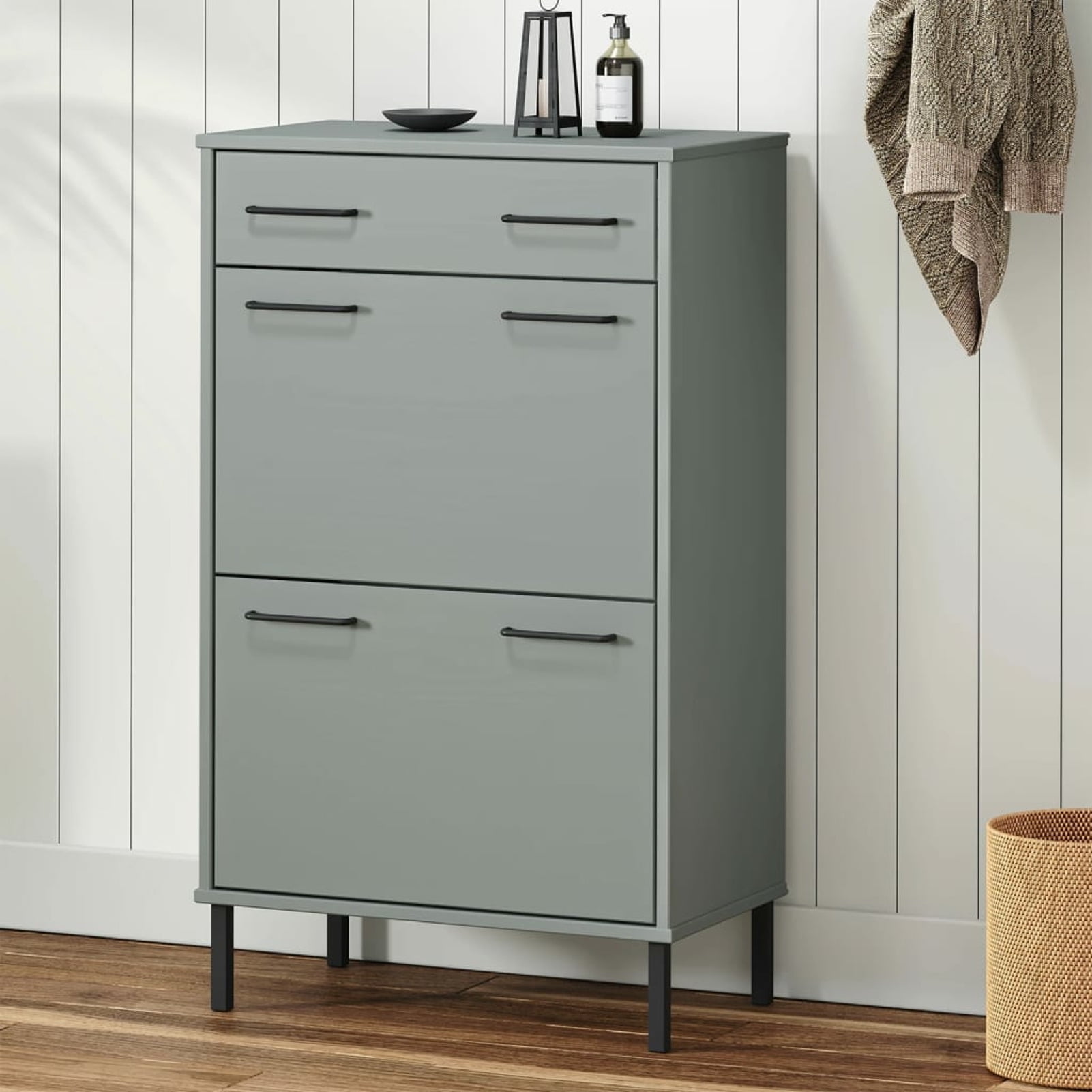 moobody Shoe Rack with 1 Drawer and 2 Doors Pine Wood Shoe Cupboard Wooden Storage Cabinet Metal Legs for Bedroom Entryway Hallway Home Furniture 23.4 x 13.8 x 39.6 Inches L x