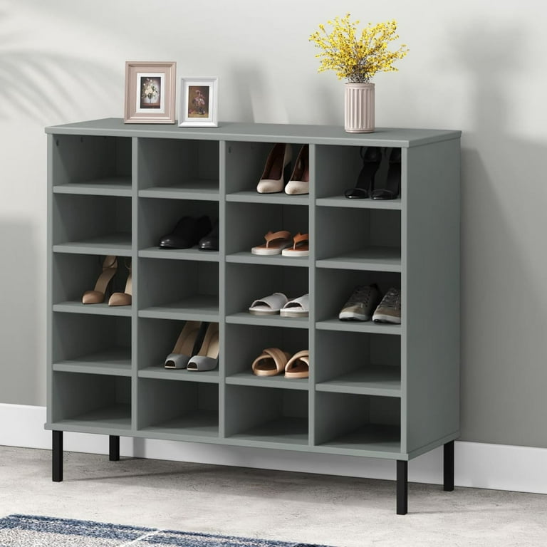 moobody Shoe Rack with 20 Compartments and Metal Legs Pine Wood Shoe Cupboard Wooden Storage Cabinet for Bedroom Entryway Hallway Home Furniture 37.4 x 13.8 x 34.3 Inches L x W x H Walmart