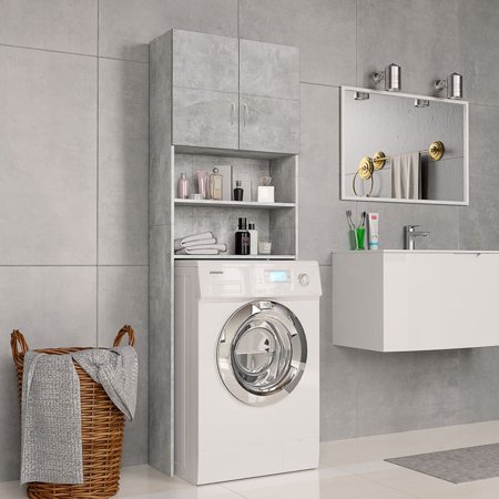 moobody Washing Machine Cabinet with 2 Doors Cabinet and 2 Open Shelf Chipboard Bathroom Dryer Cabinet Laundry Room Storage Organizer Rack Concrete Gray 25.2 x 10 x 74.8 Inches (W x D x H)