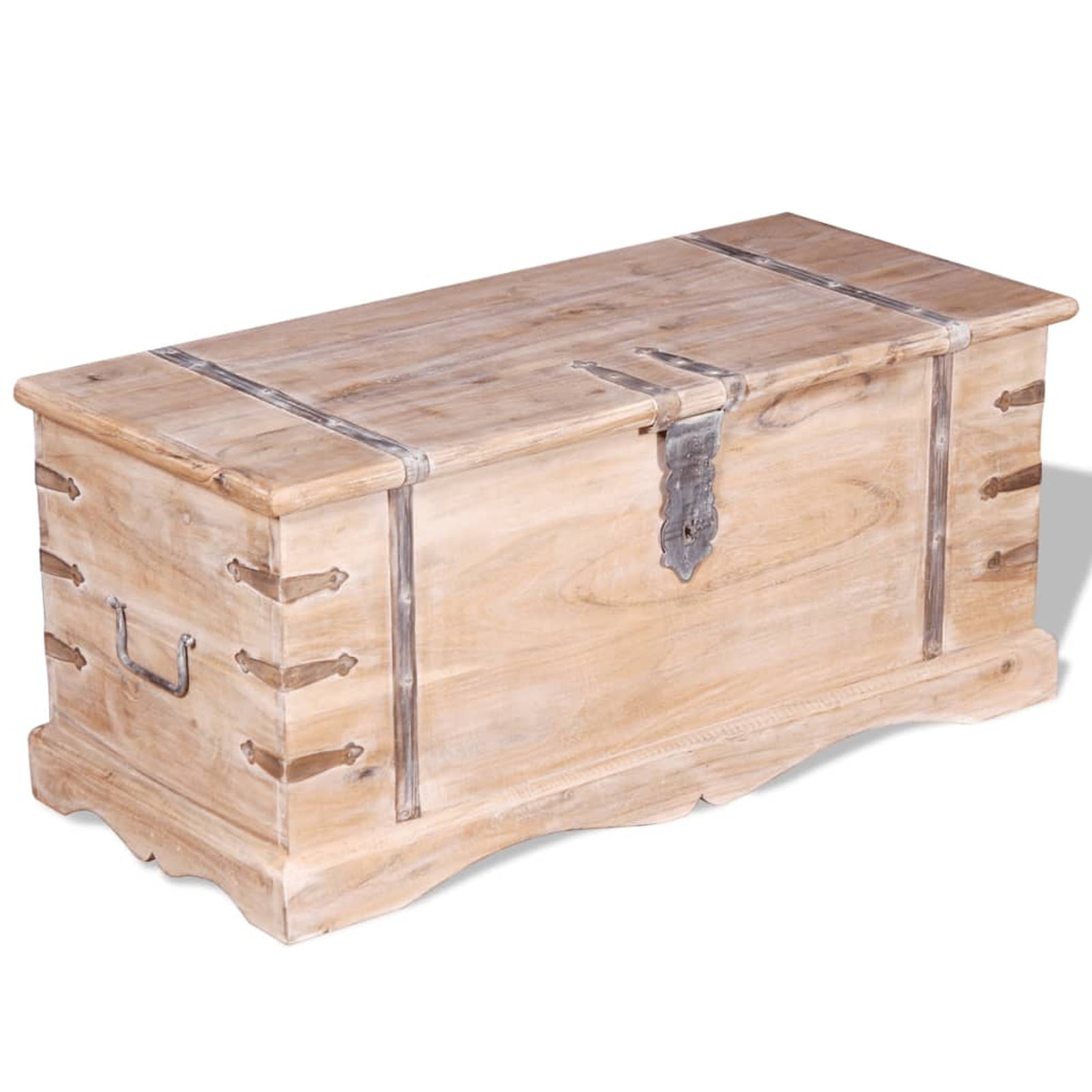 Light Brown Acacia Wood Storage Chest with Metal Accents